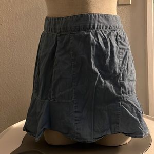 High waisted, chambray, with a bit of a flare